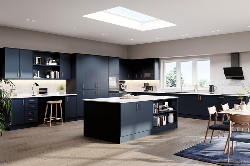 Blue matt finish modern design kitchen